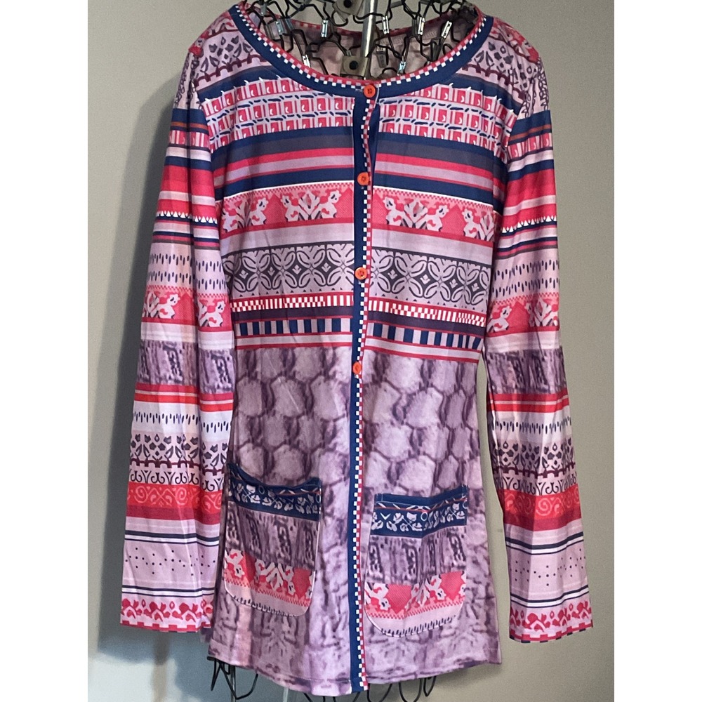 Misslook Womens Pink Purple Geometric Print Button Front Tunic Top 763801# M